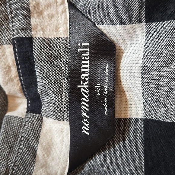 Norma Kamali Button Down Flannel Shirt Black White Buffalo Check Plaid Fitted - Picture 4 of 5